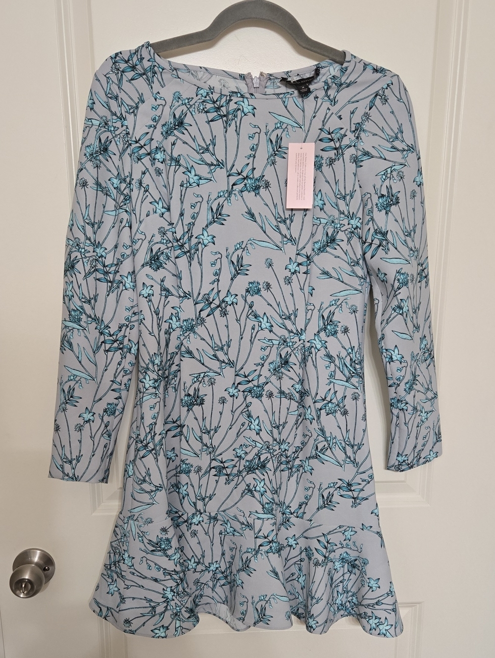 Banana Republic Light Blue Floral Long-Sleeve Dress